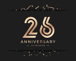 26-jarig jubileumviering logo stijl ontwerp. de gelukkige verjaardagsgroet viert gebeurtenis met gouden meerdere lijn en confettien die op donkere achtergrondontwerpillustratie worden geïsoleerd vector