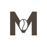 coffeeshop-logo. letter m met een negatief ruimtekoffiepictogram erin. vector ontwerpsjabloon