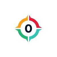 kleurrijk nummer 0 binnen kompas logo ontwerpsjabloon element vector