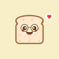 vector grappige stripfiguur schattig gesneden brood geïsoleerd op een achtergrond met kleur. bakkerij label mascotte. vector platte cartoon karakter illustratie pictogram. toast, goedemorgenkaart, ontbijtconcept