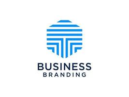 abstracte eerste letter t-logo. blauwe lineaire stijl geïsoleerd op een witte achtergrond. bruikbaar voor bedrijfs-, technologie- en merklogo's. platte vector logo-ontwerpsjabloon sjabloon.
