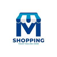 moderne eerste letter m winkel en markt logo vectorillustratie. perfect voor e-commerce, verkoop, korting of winkelwebelement vector