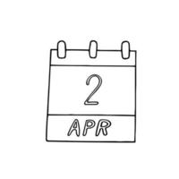 kalender hand getekend in doodle stijl. 2 april internationale kinderboekendag, datum. pictogram, stickerelement voor ontwerp. planning, zaken, vakantie vector