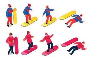 snowboard isometrische set vector