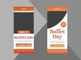 nationale buffetdag roll-up banner, dl flyer, poster. buffet fest promotie roll-up banner ontwerp. omslag, poster, flyer, oprolbare standaardbanner vector