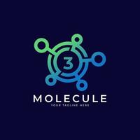 medisch embleem. nummer 3 molecuul logo-ontwerpelement sjabloon. vector