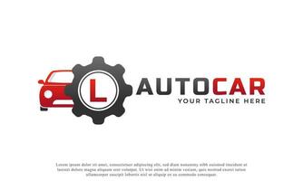letter l met auto-onderhoudsvector. concept automotive logo-ontwerp van sportwagen. vector