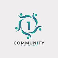 gemeenschap nummer 1 verbindende mensen logo. kleurrijke geometrische vorm. platte vector logo-ontwerpsjabloon sjabloon.