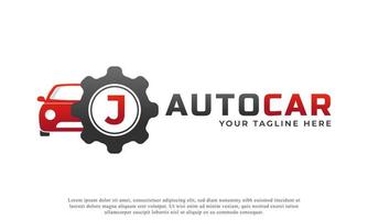 letter j met auto-onderhoudsvector. concept automotive logo-ontwerp van sportwagen. vector