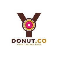 eerste letter y zoete donut logo-ontwerp. logo voor cafés, restaurants, coffeeshops, catering. vector