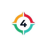 kleurrijk nummer 4 binnen kompas logo ontwerpsjabloon element vector