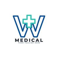 letter w kruis plus logo. lineaire stijl. bruikbaar voor bedrijfs-, wetenschaps-, gezondheidszorg-, medische, ziekenhuis- en natuurlogo's. vector