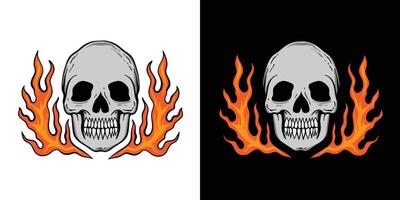 schedelillustratie met vuur voor t-shirtontwerp, tatoeage, sticker, poster enz vector