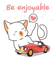 Kawaii kat houdt van vintage auto vector