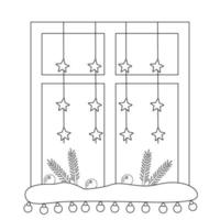 gezellig kerstraam ingericht kleurboek voor kinderen. slinger en takken van sparren. vector kerst lineaire afbeelding.