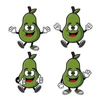 set collectie schattige lachende avocado stripfiguur. vectorillustratie geïsoleerd op een witte achtergrond vector