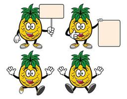 set collectie schattige lachende ananas stripfiguur. vectorillustratie geïsoleerd op een witte achtergrond vector