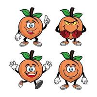 set collectie lachende perzik fruit stripfiguur mascotte. vectorillustratie geïsoleerd op een witte achtergrond vector