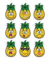 set collectie lachende ananas stripfiguur mascotte. vectorillustratie geïsoleerd op een witte achtergrond vector