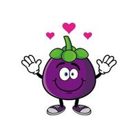 lachende mangosteen stripfiguur mascotte. vectorillustratie geïsoleerd op een witte achtergrond vector