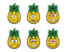 set collectie lachende ananas stripfiguur mascotte. vectorillustratie geïsoleerd op een witte achtergrond vector