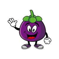 lachende mangosteen stripfiguur mascotte. vectorillustratie geïsoleerd op een witte achtergrond vector