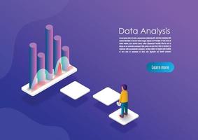 isometrische data-analyse concept banner. kan gebruiken voor webbanner, infographics, heldenafbeeldingen. platte isometrische vectorillustraties met trendy verlopen vector