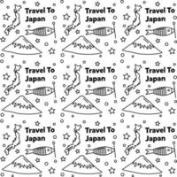 reizen naar japan doodle naadloze patroon vector ontwerp. sushi, fuji en origami zijn iconen die identiek zijn aan Japan.