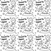 reizen naar japan doodle naadloze patroon vector ontwerp. sushi, fuji en origami zijn iconen die identiek zijn aan Japan.