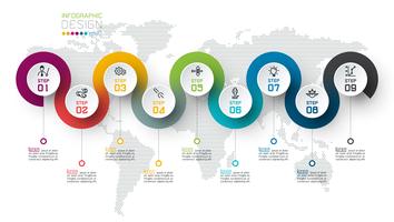 Cirkel label infographic met stap voor stap. vector