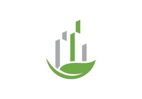 groen blad met het silhouet van stadsgebouwen. abstract ontwerpconcept voor ecologiethema, makelaarskantoor, bouwbedrijf, stedelijk landschap, vector