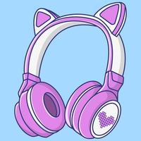 schattige kawaii hoofdtelefoon met oor kat liefde logo cartoon vectorillustratie