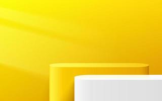 abstracte gele en witte ronde hoek kubus platform podium. raam verlichting. pastel minimale muurscène. vector rendering 3D-vorm voor product display presentatie. geometrische sokkel met schaduw.
