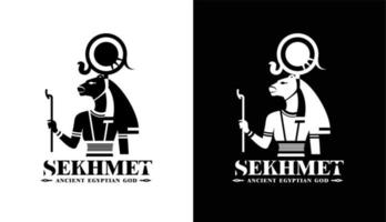 sekhmet silhouet van het oude Egypte god leeuw dood koning Midden-Oosten met kroon en scepter vector