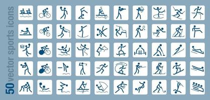 een set van 50 pictogrammen gewijd aan sport en spel, vectorillustratie in een vlakke stijl vector