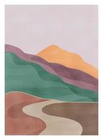 abstracte berglandschap poster. geometrische landschapsachtergrond met berg, golf, maan, zon. vector illustratie