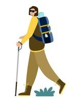 toeristen mensen groep mannen wandelen. mannen op een wandeling met rugzakken. reizigers wandelavonturen. vector illustratie