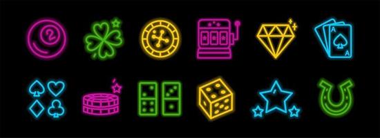 casino neon pictogrammen. sjablonen in neonstijl. vector illustratie