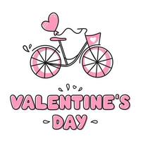 kalligrafische inscriptie happy Valentijnsdag met een fiets, gemarkeerd op een witte achtergrond. gebruik op Valentijnsdag op textiel, inpakpapier, achtergronden, souvenirs. vector illustratie