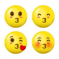 verzameling 3D-emoji met kussend gezicht vector
