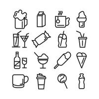 geschetst eten en drinken icon set, restaurant menu gezond vector