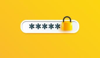wachtwoord beveiligd pictogram op gele backround. veiligheidsteken of symboolontwerp voor mobiele toepassingen en websiteconcept 3d vectorillustratiestijl vector
