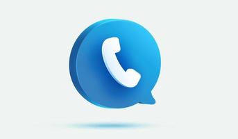 telefoon pictogram communicatie teken en symbool met blauwe bericht zeepbel 3D-vector illustratie. vector