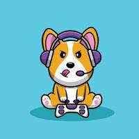 schattige corgi hond gaming cartoon vector pictogram illustratie. dier spel pictogram concept geïsoleerde premium vector. platte cartoonstijl