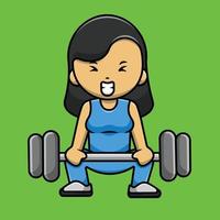 schattig meisje opheffing barbell cartoon vector pictogram illustratie. mensen sport pictogram concept geïsoleerde premium vector. platte cartoonstijl