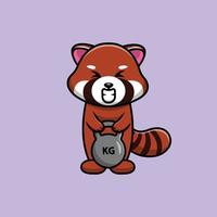 schattige rode panda opheffing fitness bal cartoon vector pictogram illustratie. dierlijke sport pictogram concept geïsoleerde premium vector. platte cartoonstijl
