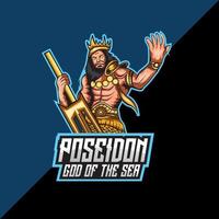 poseidon mascotte logo esport gaming. neptunus mascotte logo afbeelding. vector