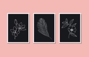 set van 3 boho kunst aan de muur print, lijntekening, bloemen digitale print design vector