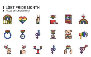 LGBT Pride maand gevuld overzicht icon set. vector
