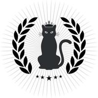 embleem kat in een lauwerkrans met een kroon vector